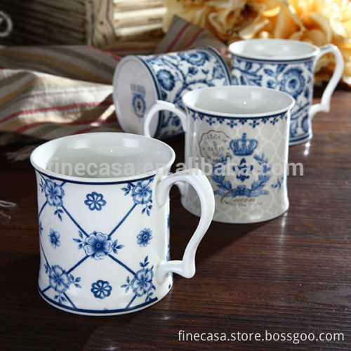 12OZ Elegant Grey Color Pattern Fine New Bone China Thick Ceramic Mug